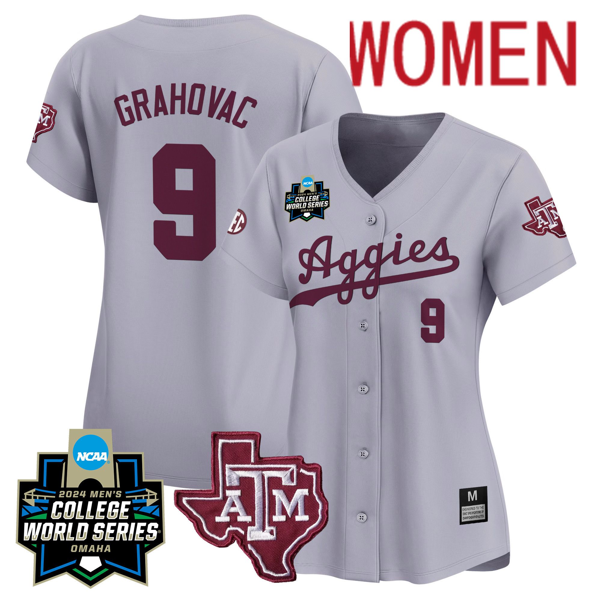 Women Texas A&M Aggies #9 Grahovac Grey 2024 College World Series Vapor Premier Limited NCAA Jersey